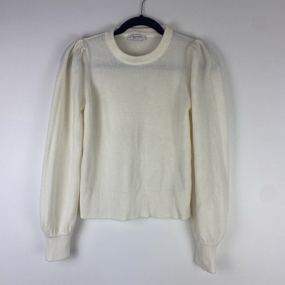 B Young Women's Pullover Sweater Bymalea Crewneck Jumper Size S ? Puff Sleeve